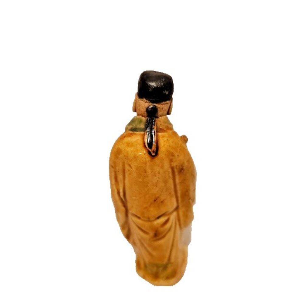 Antique Chinese Mudman 2 Inch Yellow Robe Flute Glazed Body CHINA c. 1890-1919 - Picture 4 of 6